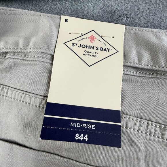 St. John's Bay Pants Womens 6 Light Khaki Mid-Rise Chino Tie Waist Belted Casual - Picture 4 of 16